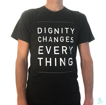 "Dignity Changes Everything" Unisex T-Shirt in Heather Black Crew Neck - Dignity Made